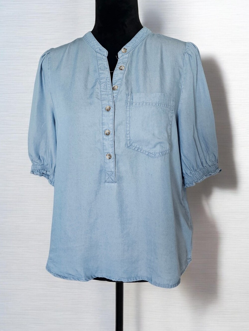 Light Wash Chambray Button Pullover Top